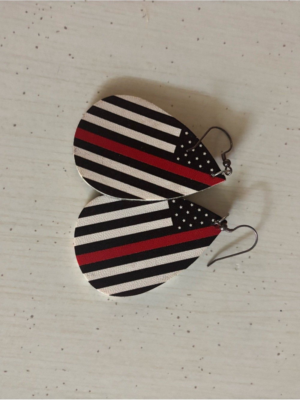 Flag Stripe Teardrop Earrings in Black, White & Red